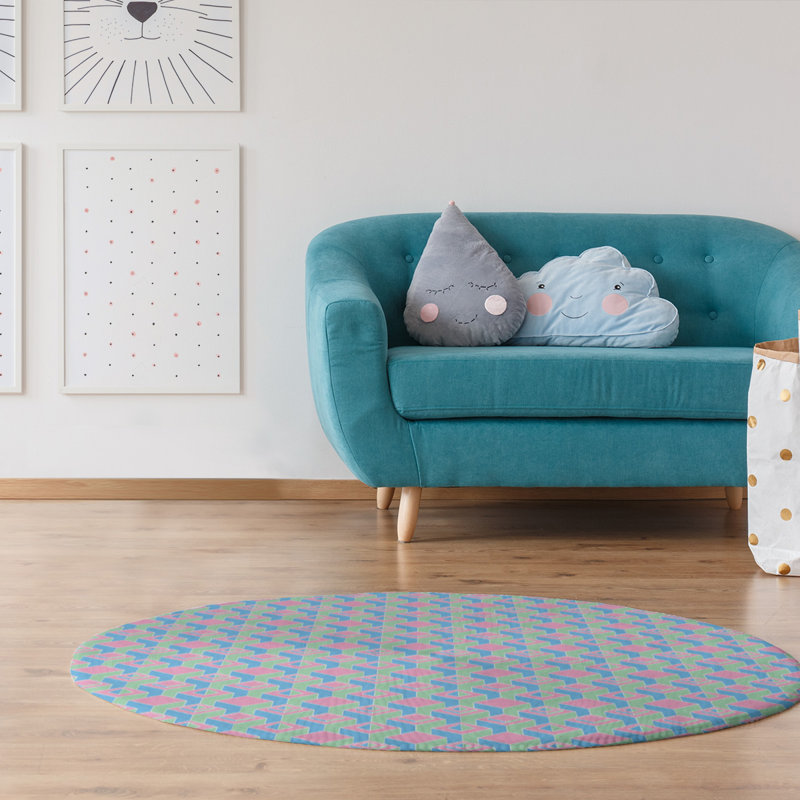 Tapis rose/vert/bleu zone skyscrapers, Rond 5 pi