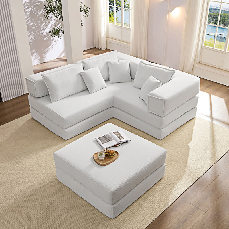 Canapé modulaire rembourré avec coussins, Beige / Blanc