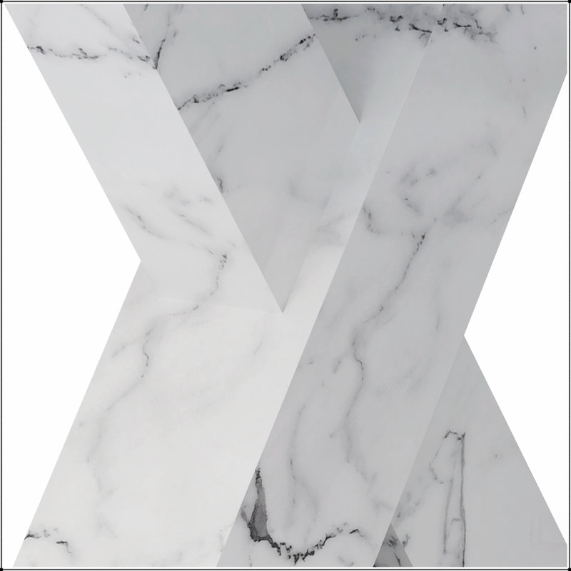 Modern Square Dining Table, Stretchable, Printed Table Top+MDF, White, White