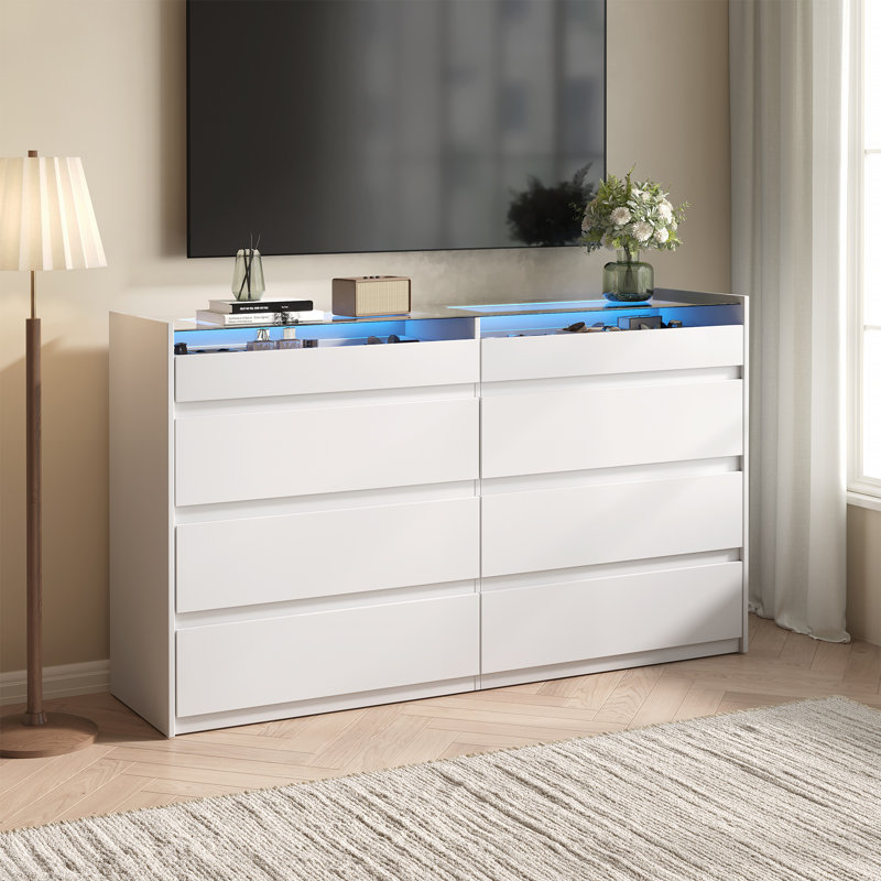 8 Drawer 47.2" W Double Dresser, White