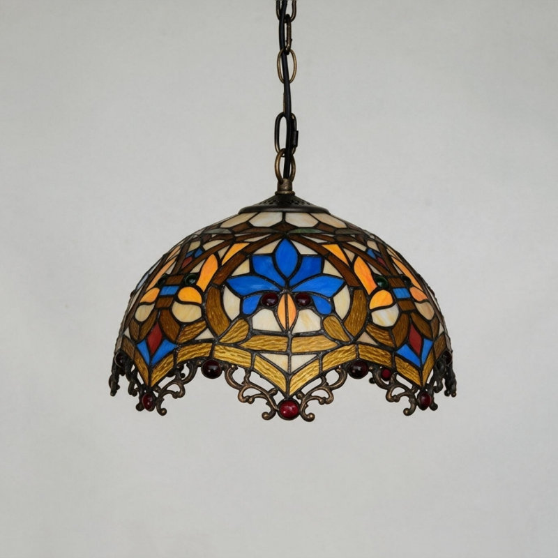 Forontenac 1 - Light Victorian Style Hanging Lights Stained Glass Dome Pendant