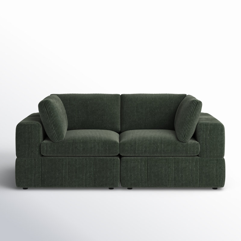 Aronas 79'' Corduroy Loveseat, Dark Green