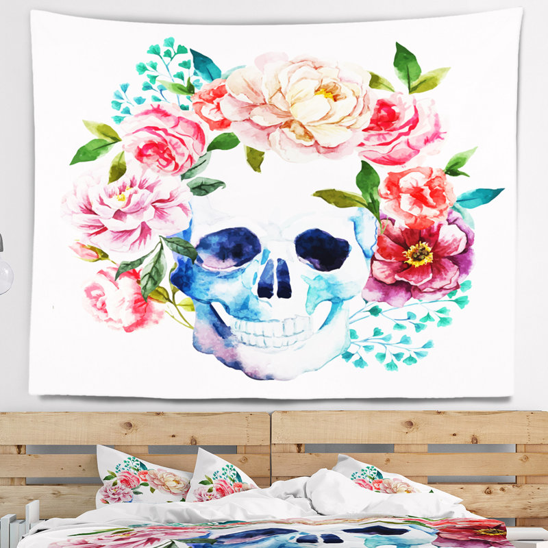 Crâne bouquet vector art tapisserie, H 32 po x l 39 po