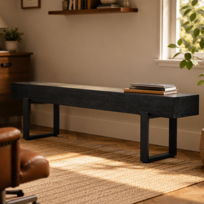 Banc de 59 po en bois pour la chambre à coucher au bout du lit, bancs de table de cuisine d'intérieur de ferme, banc à chaussures moderne polyvalent pour le vestibule, noir