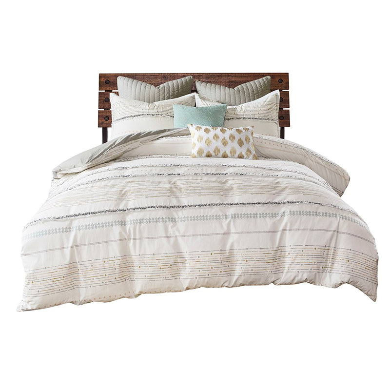 Style Cotton Comforter Full/queen - And Gray With Decorative Print White/gray, Full Comforter + 2 Standard Shams