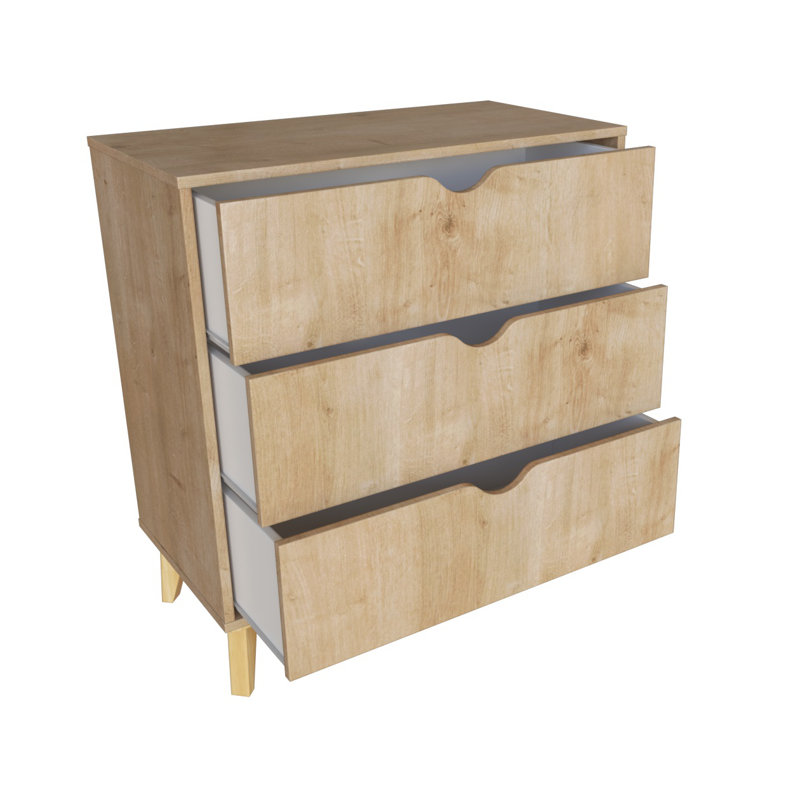 Commode 3 tiroirs Jayvan, Bois naturel