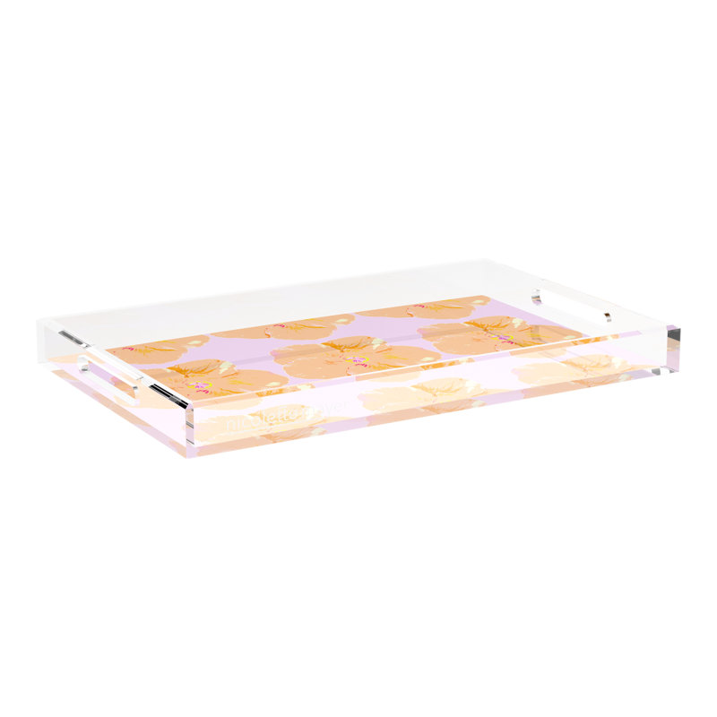 Hibiscus Acrylic Rectangle Decorative Tray, 2" H x 22.5" W x 14.5" D, Lilac