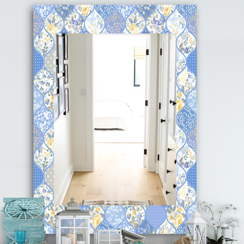 Miroir mural 15 mid-century scandinave, H 24 po x l 32 po, Damassé