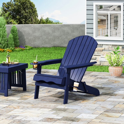 Blue Wood Chair For Poolside Outdoor Enjoyment, Folding And Cup Holders - 30.76 In Product Depth, 36.03 Width, 34.37 Height, 22.07 Lb Patio Relaxing, Design