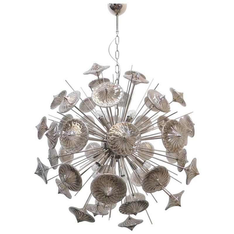 Murana 16 - Light Geometric Chandelier, Aged Brass, Frosted Textured Glass, 18" H x 18" W x 18" D