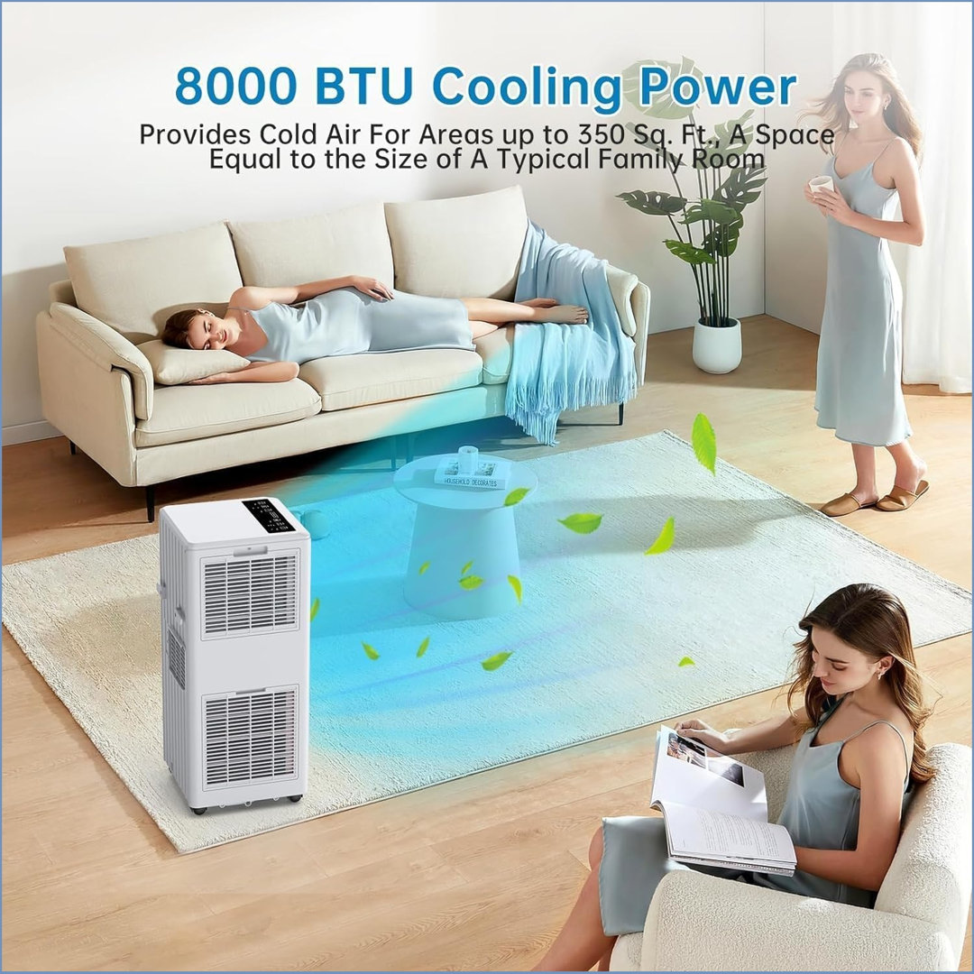 8,000 Btu Portable Air Conditioner With Built-in Dehumidifier, Portable Ac Unit For Rooms Up To 350 Sq Ft - Remote Control, Window Kit, 3 Fan Speeds,