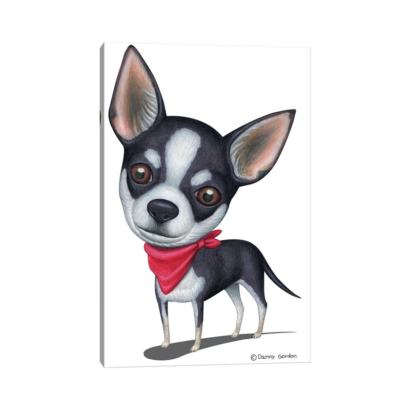 Chihuahua noir et blanc avec bandana rouge - impression, H 40 po x l 26 po x P 1,5 po