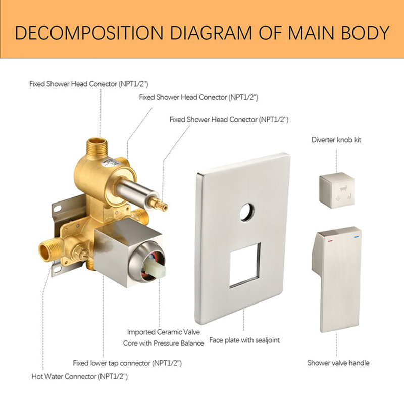 12" High-Pressure Wall Mount Rainfall Tub And Shower Faucet with Rough-in Valve