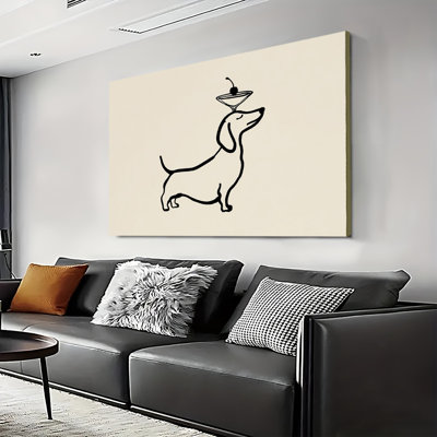 Vintage Minimalist Hand‑Drawn Dachshund Dog Illustration, Large Gallery Wrapped Canvas Wall Art Print for Living Room & Bedroom