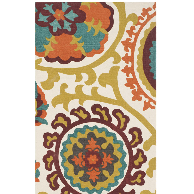 Wilburg Hand Loomed Cotton Abstract Rug, Square 5'