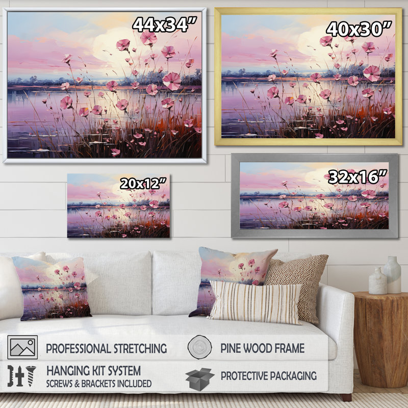 «Bloomed Flower Horizons At Sunlight» sur toile, Cadre simple blanc, H 34 po x l 44 po x P 1,5 po