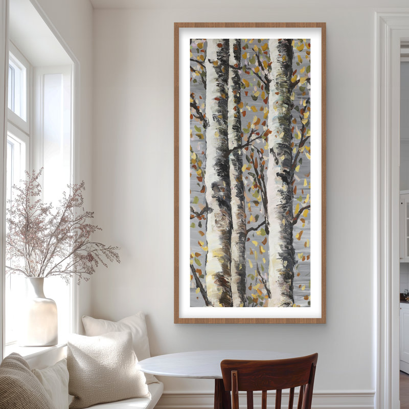 «Blossoming Birches - Black Trees», reproduction encadrée