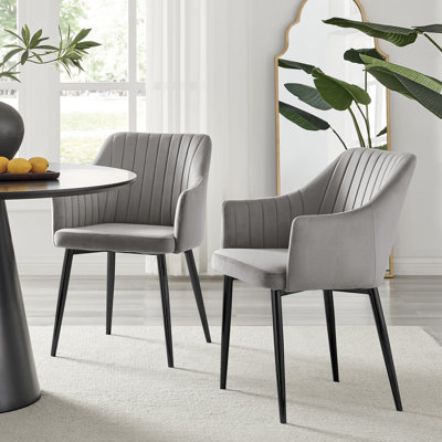 Calley Velvet Bucket Tub Chairs with Tapered Metal Legs and Vertical Stitching