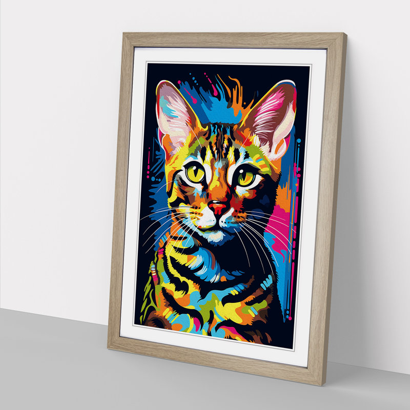 Bengal Cat Pop - Framed Print, 46cm H x 34cm W x 2cm D, Oak Framed