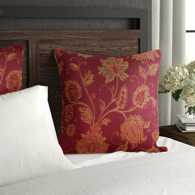 Zurich Floral Jacquard Cushion Cover, Burgundy Red, 55 x 55cm