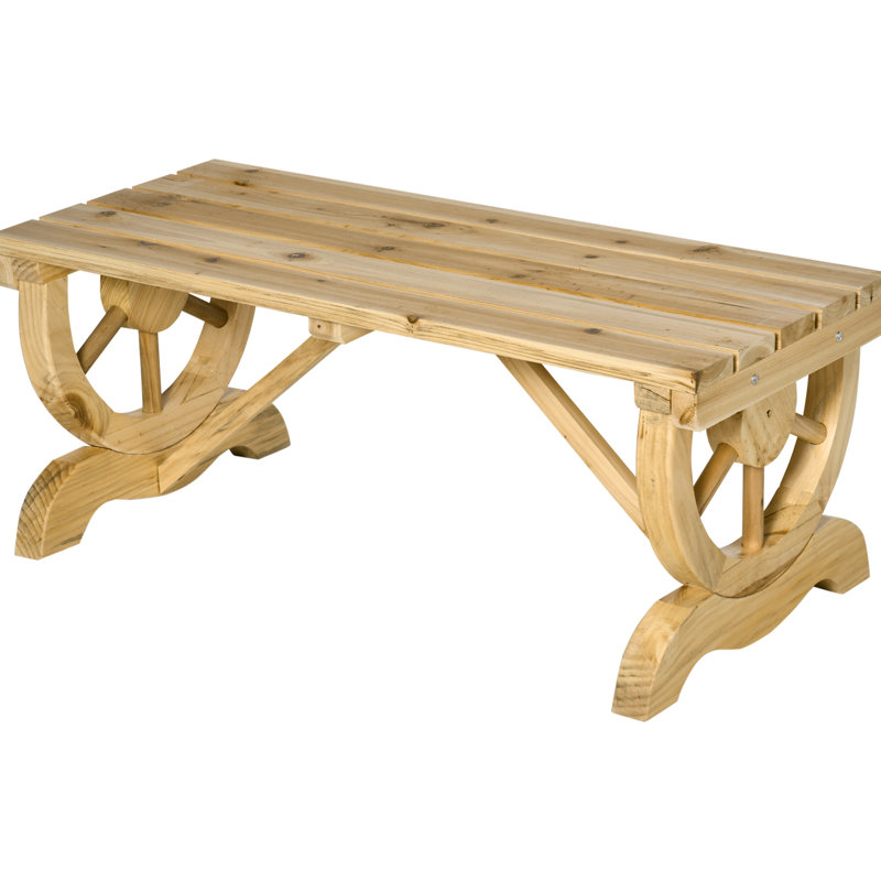 2 banc de patio rustique - siège de jardin extérieur en bois avec pieds de roue de chariot, support de 550 lb, aspect naturel pour 2 supports jusqu'à lb, coloriage