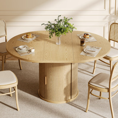 43.3”-59” Extendable Dining Table Set For 4 To 8 People, Modern Farmhouse Table With 2 Self-storing Shelves, T-shaped Base For Stability, Convertible Kitchen Table For Dining Room And Small Spaces