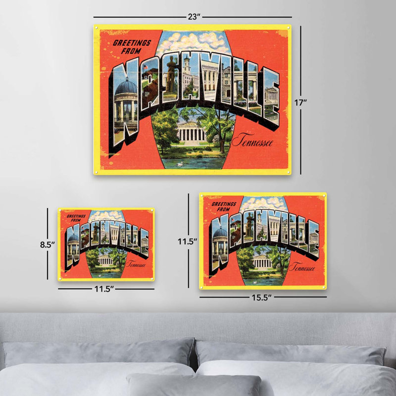 «Greetings From Nashville» sur reproduction métallique, H 11,5 po x l 15,5 po x P 0,04 po