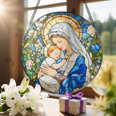 8 Inch Virgin Mary Stained Glass Suncatcher, Suncatchers For Windows Hanging, Baby Jesus Window Decoration, Religious Suncatcher, Catholic Window Hanging, Gift For Religious, Christian Gifts