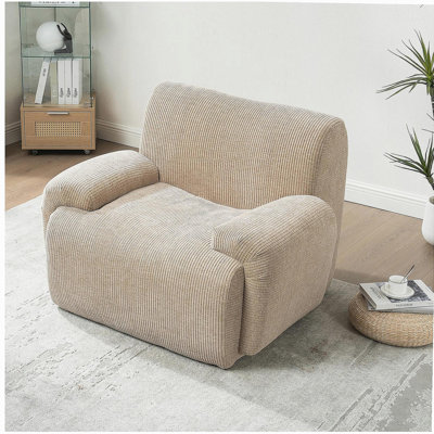 Fauteuil d'appoint surdimensionné de 42 po de largeur, surdimensionné et moderne, canapé-lit simple désossé, fauteuil en chenille, fauteuil de lecture confortable avec sièges profonds pour le salon, chambre à coucher, dortoirs, beige