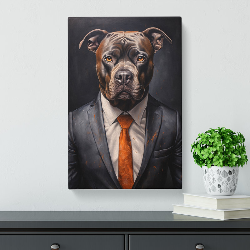 Staffordshire Bull Terrier in a Suit Painting No.4 - Wrapped Canvas, 76cm H x 50cm W x 3cm D