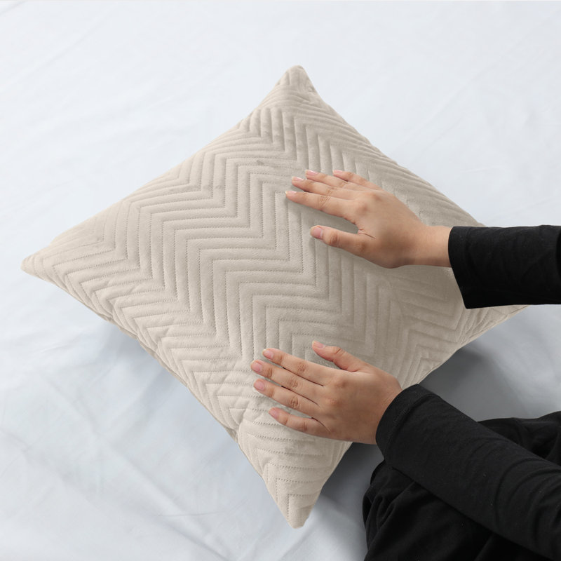 Square Throw Luxury Embossed Pattern Cushions Protector Set Of 2, Beige