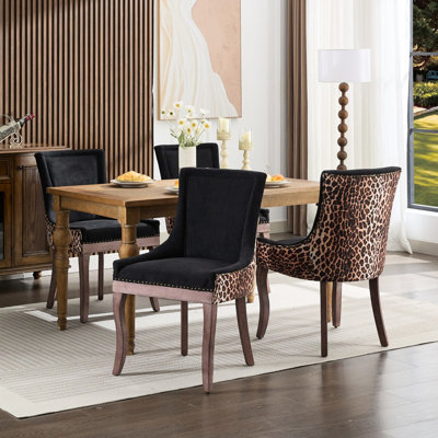 Leopard Print Dining Chairs Of 2, Mid - Century Look, High For Comfort, And Decorative Nail Heads Modern Design, , Comfortable Spring Supported Seating