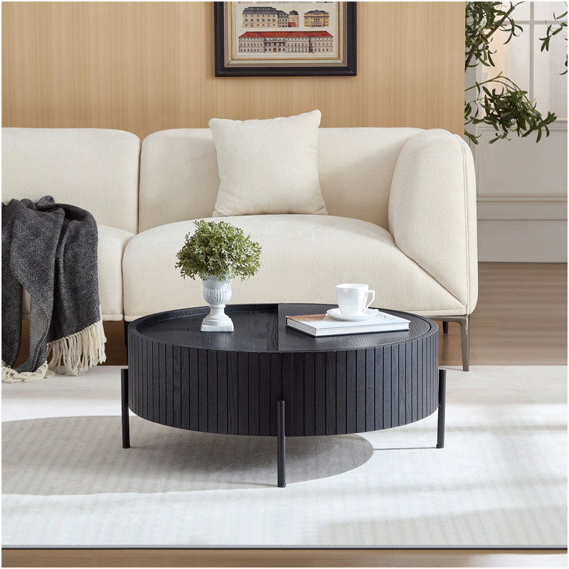 Table basse ronde avec rangement Table d'appoint moderne pour le salon et la chambre à coucher, Naturel