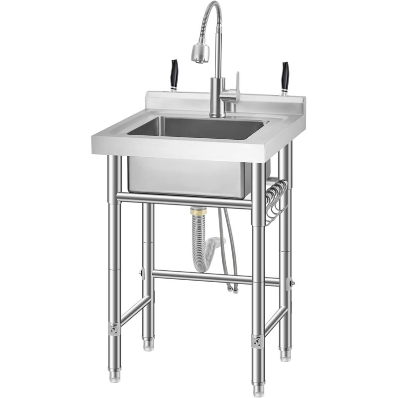 Stainless Steel Freestanding Utility Sink with Pull-Out Faucet, Single Bowl Slop Sink for Laundry Room, Garage, Commercial Kitchen & Dog Wash, 19.68*19.68x31.5inch