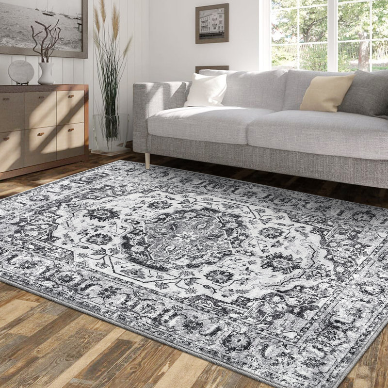 Abstract Machine Printed Area Rug, Rectangle 200 x 290 cm, Gray