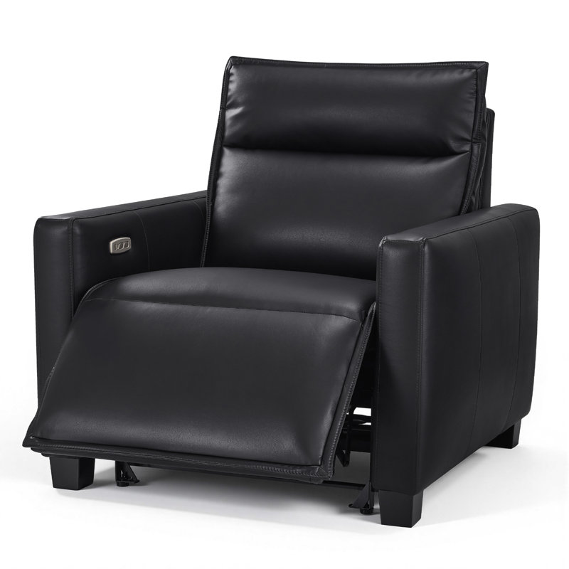Zero Wall Hugger Power Recliner Chair with Solid Wood Legs, Faux Leather, Black