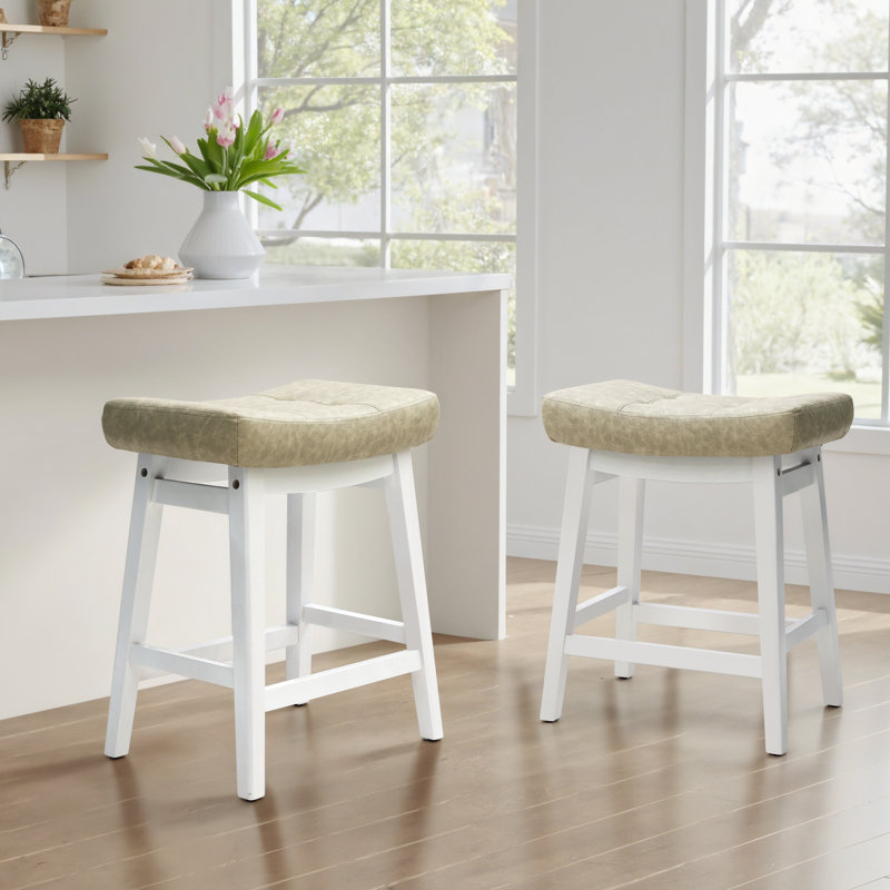 Tabouret de bar extra large 19,7 po, PU Beige Seat/ White Frame