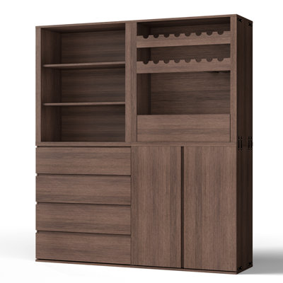 Ensemble d'armoires de rangement 4 pièces DIY Farmhouse, bibliothèque multifonctionnelle, organisateur de garde-manger avec tiroirs et tablettes, armoire à vin, buffet facile à assembler pour le salon, la chambre à coucher, la cuisine et les solutions de rangement de bureau