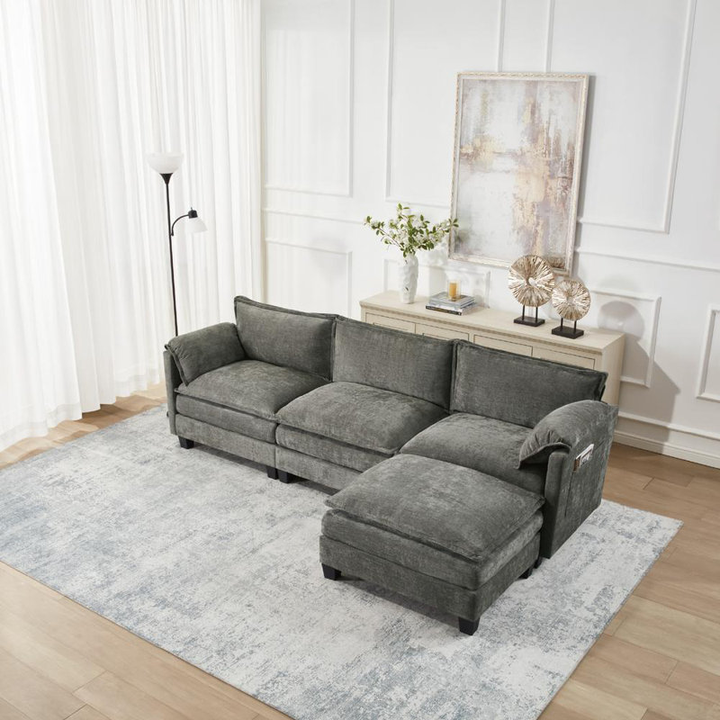 107” L-Shaped Sectional Sleeper Sofa With Hidden Storage, Aqua French Bulldog Corduroy