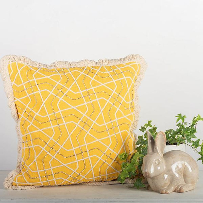 Fringed Cotton Blend Reversible Pillow Cover