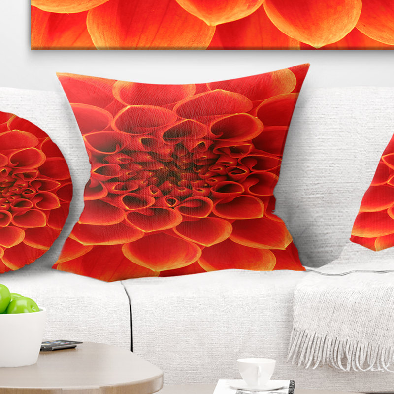 Motif floral abstrait orange - coussin à imprimé floral, 16 po x 1 po, Coussin décoratif
