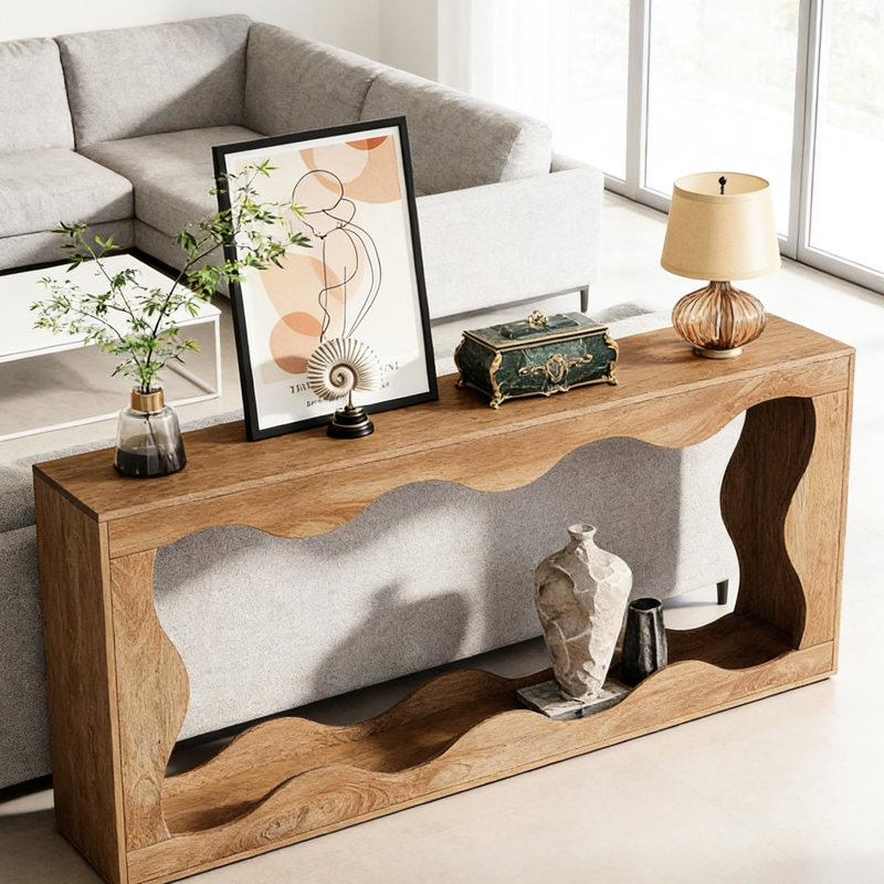 Table basse étroite et élégante, motif vague, 160 cm L x 30 cm P x 85 cm H, console de conception soignée et aux finitions impeccables.