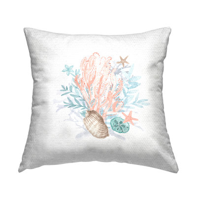 Ocean Coral Aquatic Life Outdoor Printed Pillow by Lanie Loreth