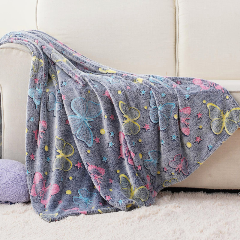 Couverture Glow In The Dark, 50 po x 60 po, Papillons gris / roses