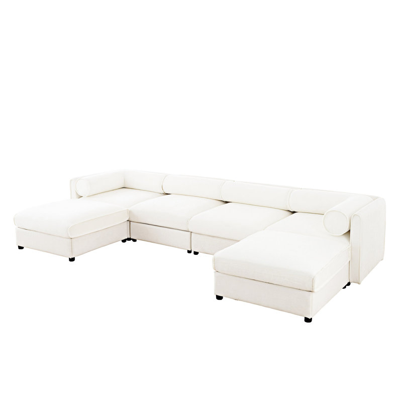 Canapé modulaire modulaire avec rangement et repose-pieds, Blanc