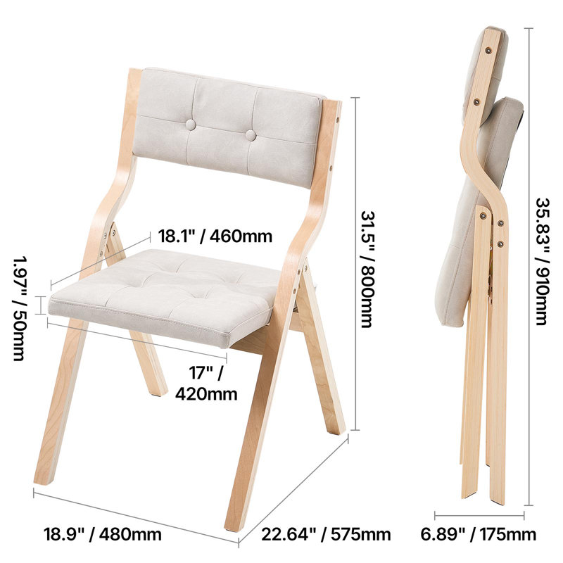 Wooden Folding Chairs with Padded Cushion and Wooden Frame, Natural Wood/Beige