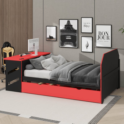 Full Size Wooden Daybed – Twin Trundle Bed, Desk & USB Charging Ports Included