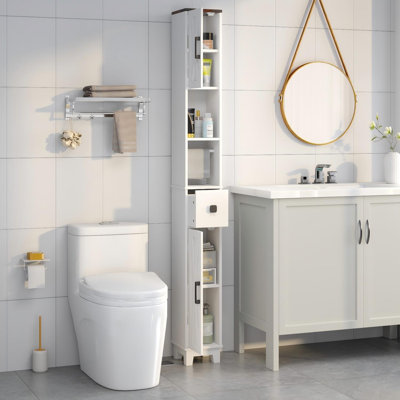 Armoire de rangement étroite 71 po pour salle de bain - Armoire autoportante mince avec tablettes réglables et barre à serviettes pour petits espaces