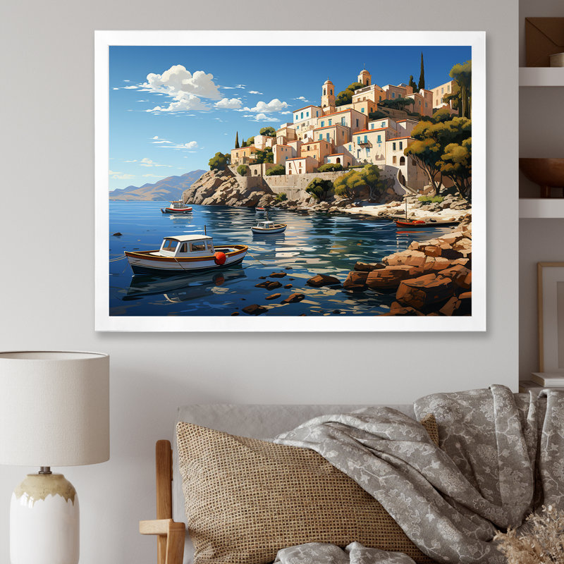 Capri, Italie, paysage côtier, rêve II - Italie, art mural paysage, Cadre flottant brun, H 12 po x l 20 po x P 1 po
