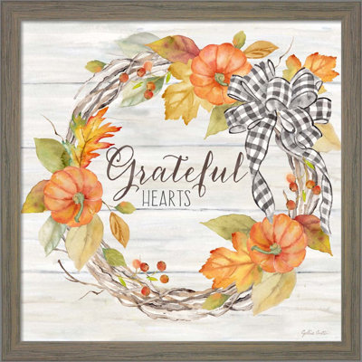 " Pumpkin Patch Wreath II-Grateful " by Cynthia Coulter Painting Print